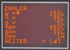 Display des MISCEO mit Zykluszähler für Wasser, Konzentrat und Zeit